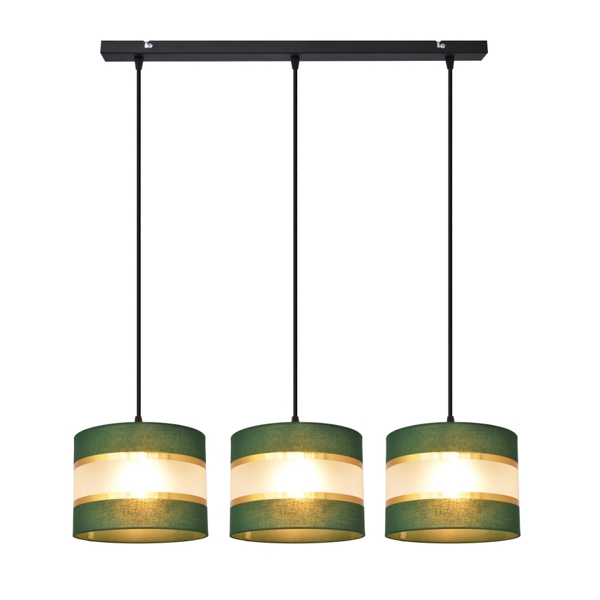 Chandelier on a string HELEN 3xE27/15W/230V green/gold