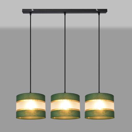 Chandelier on a string HELEN 3xE27/15W/230V green/gold