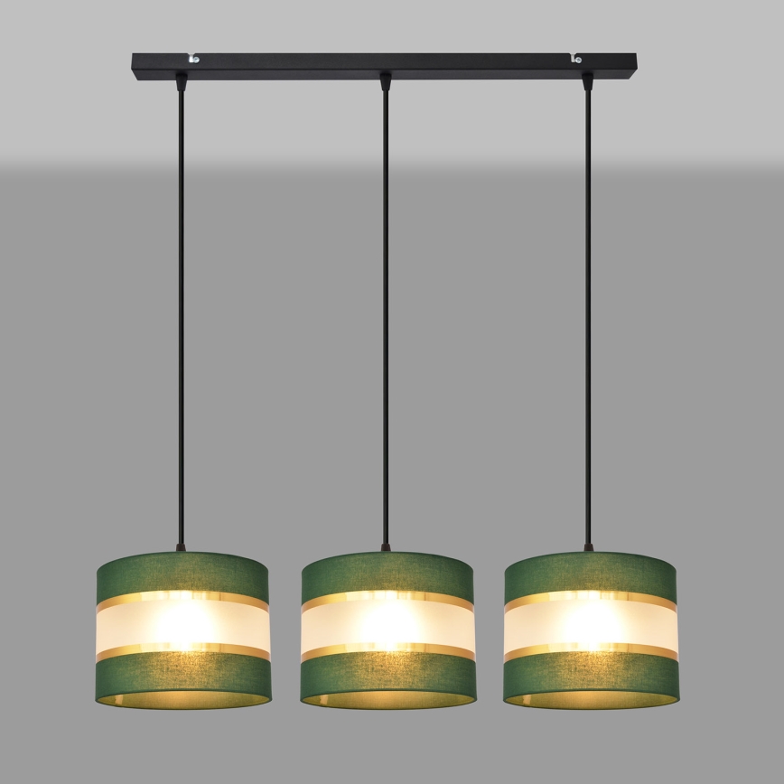 Chandelier on a string HELEN 3xE27/15W/230V green/gold