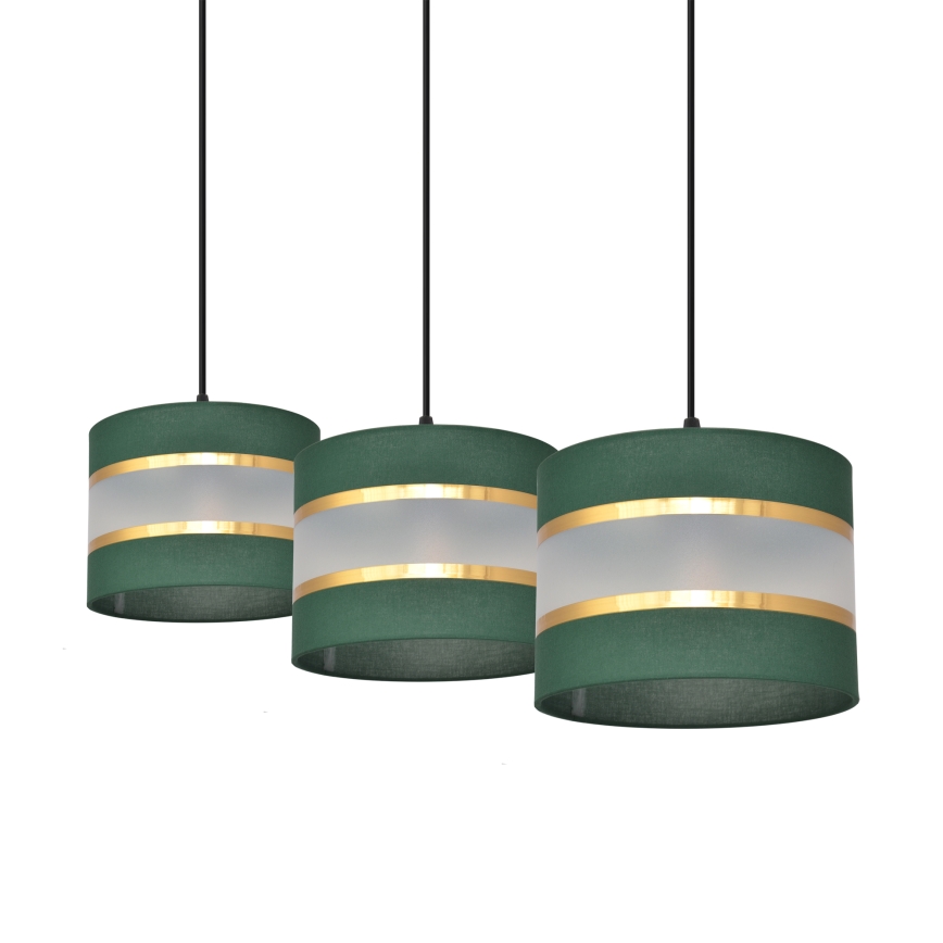 Chandelier on a string HELEN 3xE27/15W/230V green/gold