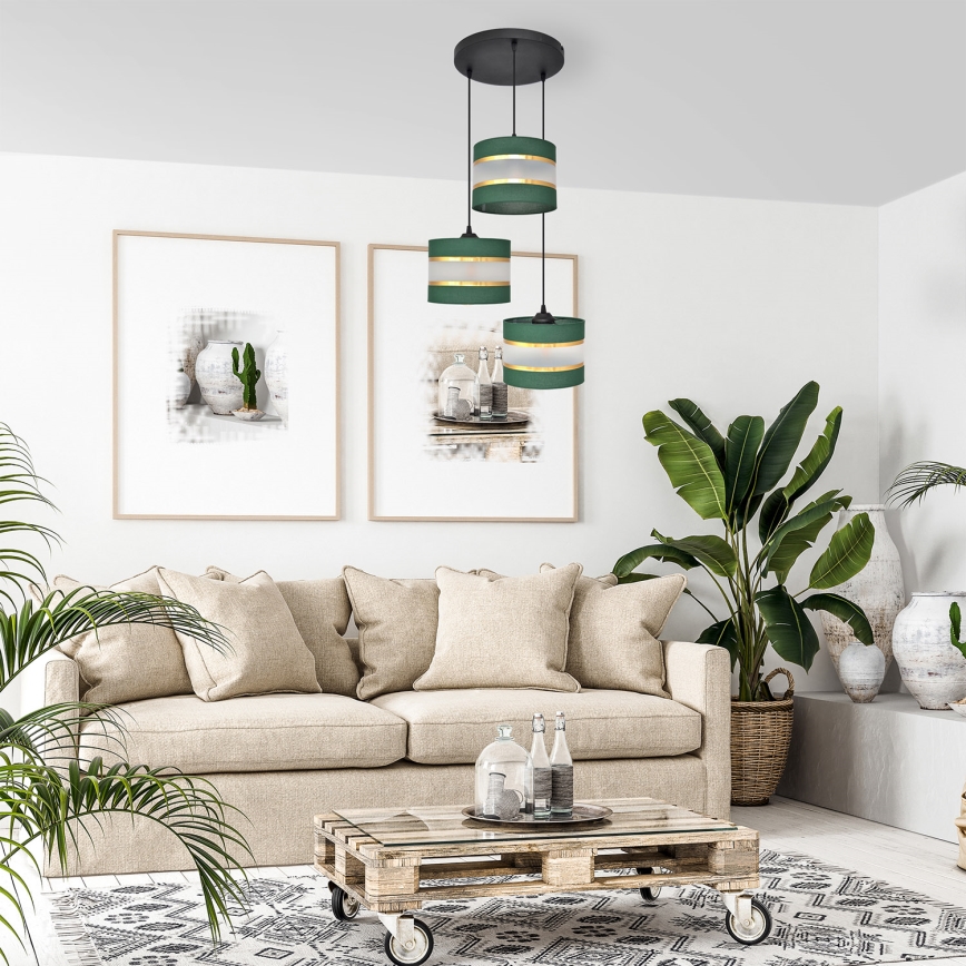 Chandelier on a string HELEN 3xE27/15W/230V green/gold