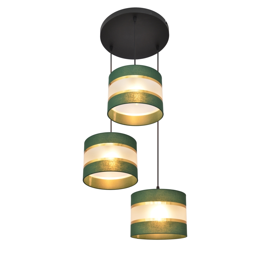 Chandelier on a string HELEN 3xE27/15W/230V green/gold