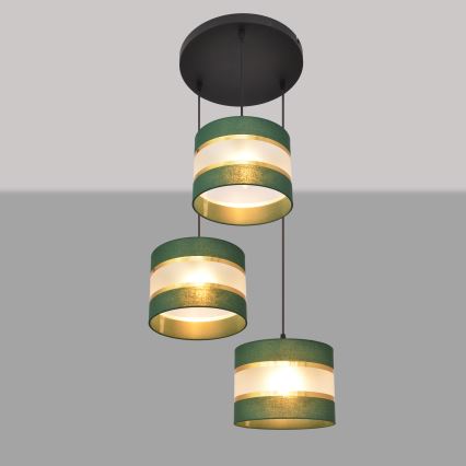 Chandelier on a string HELEN 3xE27/15W/230V green/gold