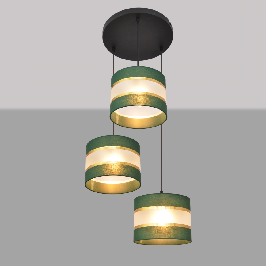 Chandelier on a string HELEN 3xE27/15W/230V green/gold