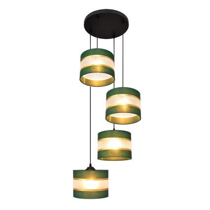 Chandelier on a string HELEN 4xE27/15W/230V green/gold