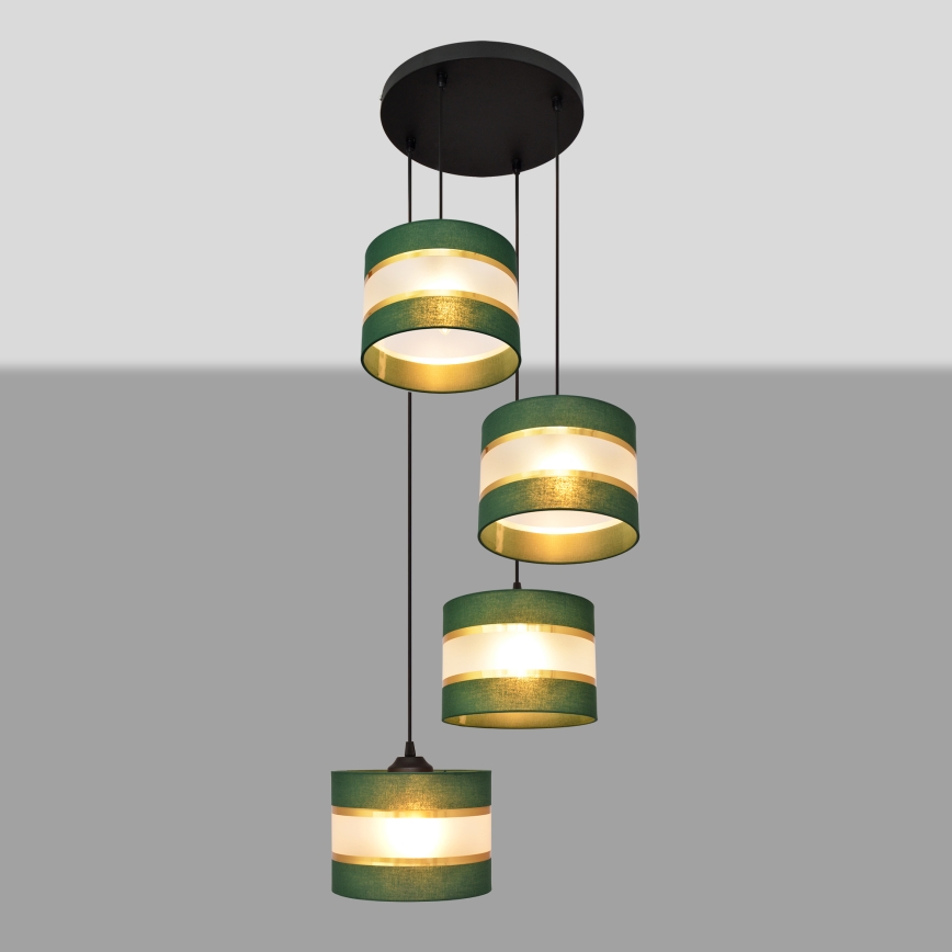 Chandelier on a string HELEN 4xE27/15W/230V green/gold