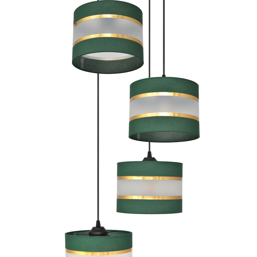 Chandelier on a string HELEN 4xE27/15W/230V green/gold