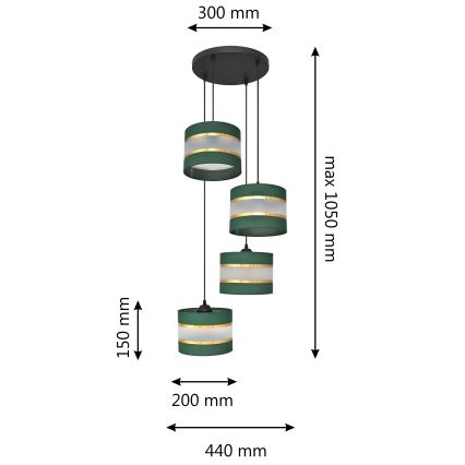 Chandelier on a string HELEN 4xE27/15W/230V green/gold