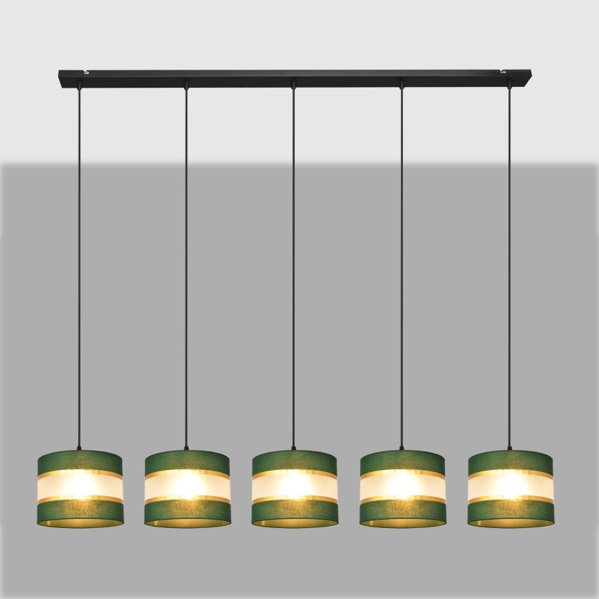 Chandelier on a string HELEN 5xE27/15W/230V green/gold
