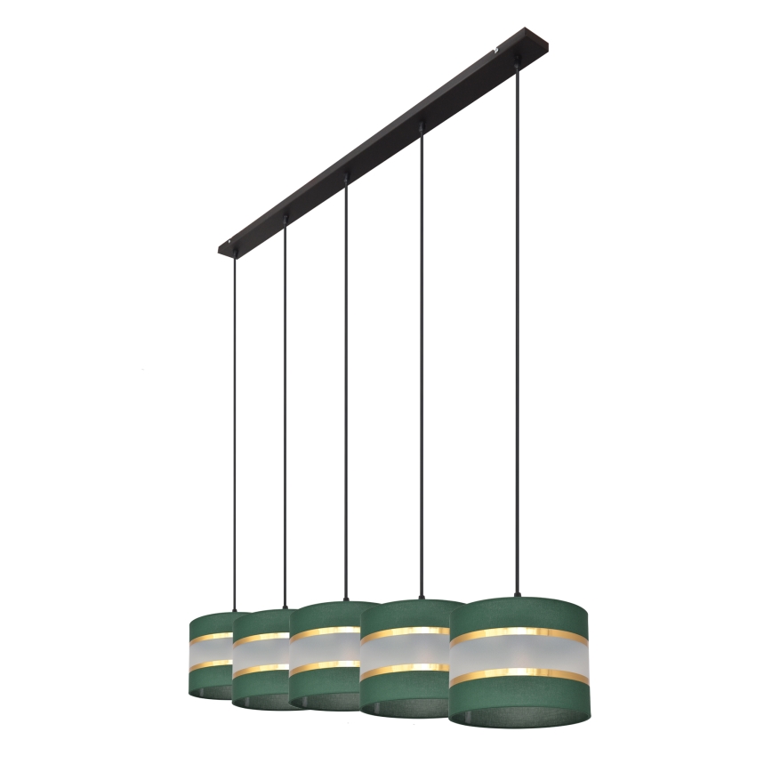 Chandelier on a string HELEN 5xE27/15W/230V green/gold
