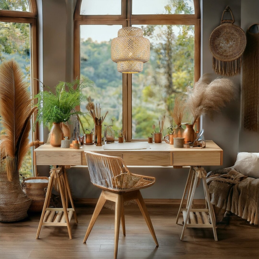 Chandelier on a string HESTIA 1xE27/60W/230V d. 30 cm bamboo