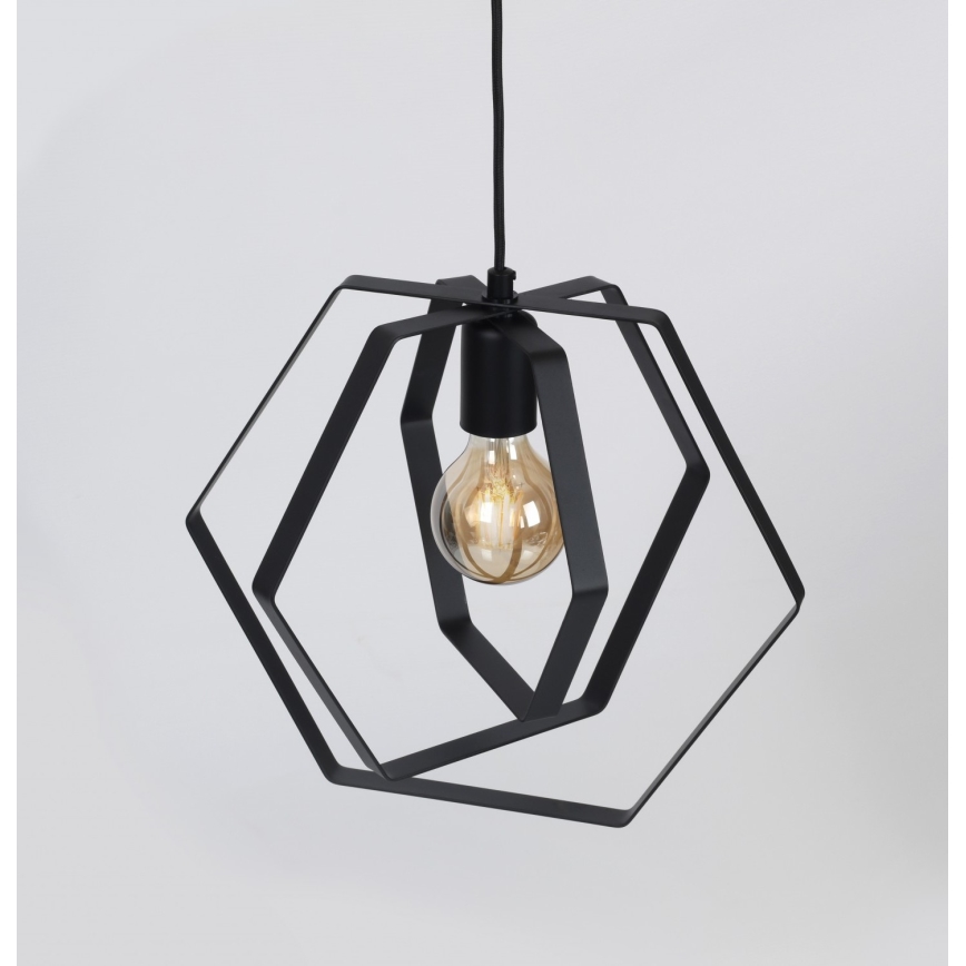 Chandelier on a string HEXAGON 3xE27/60W/230V black