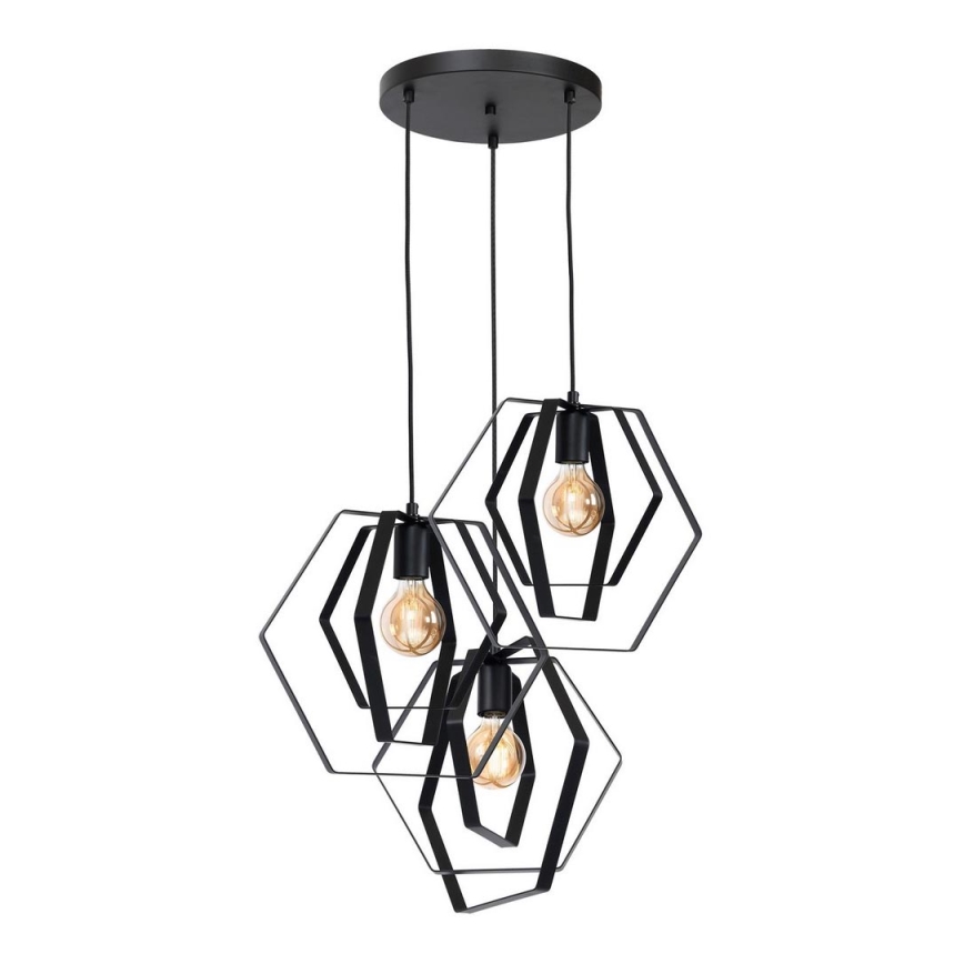 Chandelier on a string HEXAGON 3xE27/60W/230V black round