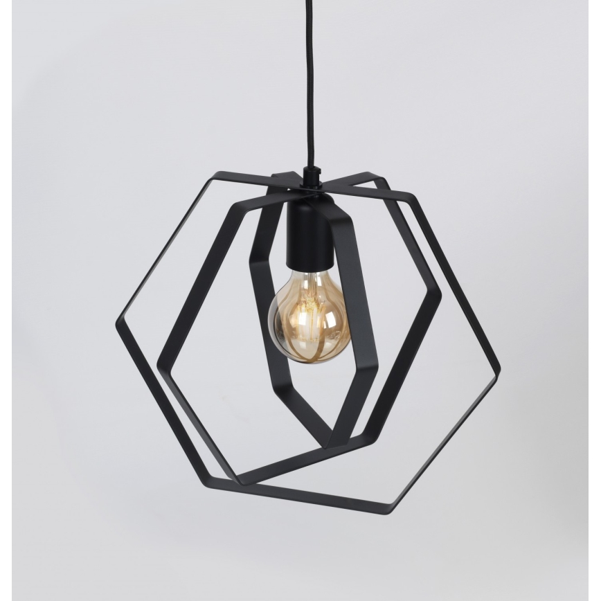 Chandelier on a string HEXAGON 3xE27/60W/230V black round