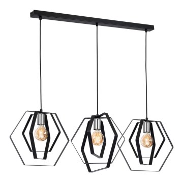 Chandelier on a string HEXAGON 3xE27/60W/230V black/shiny chrome