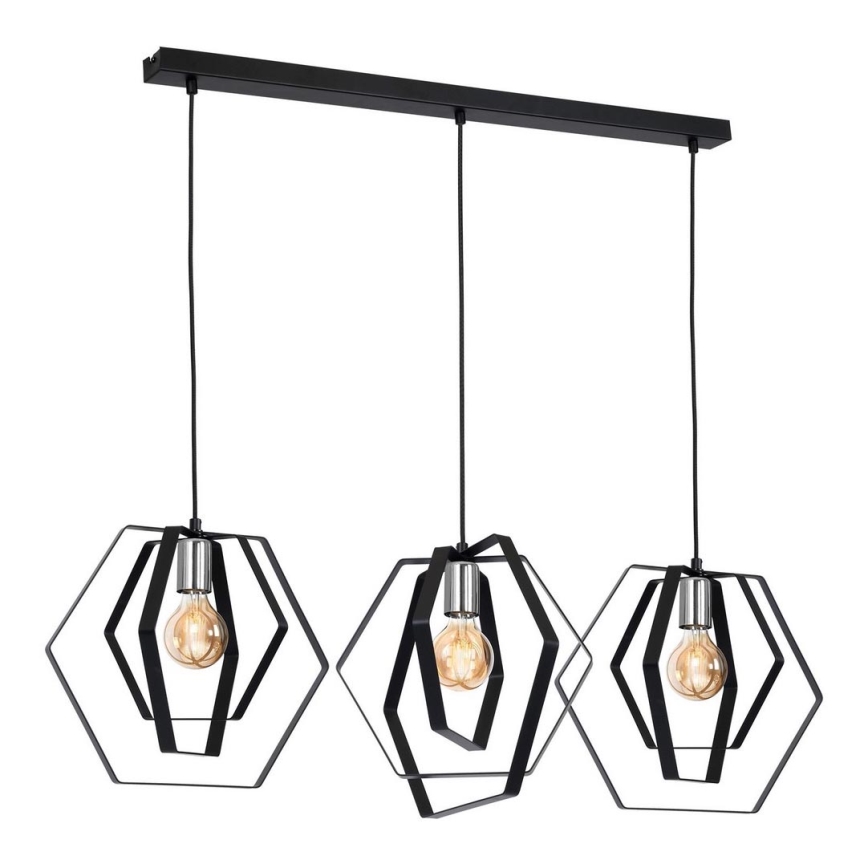 Chandelier on a string HEXAGON 3xE27/60W/230V black/shiny chrome