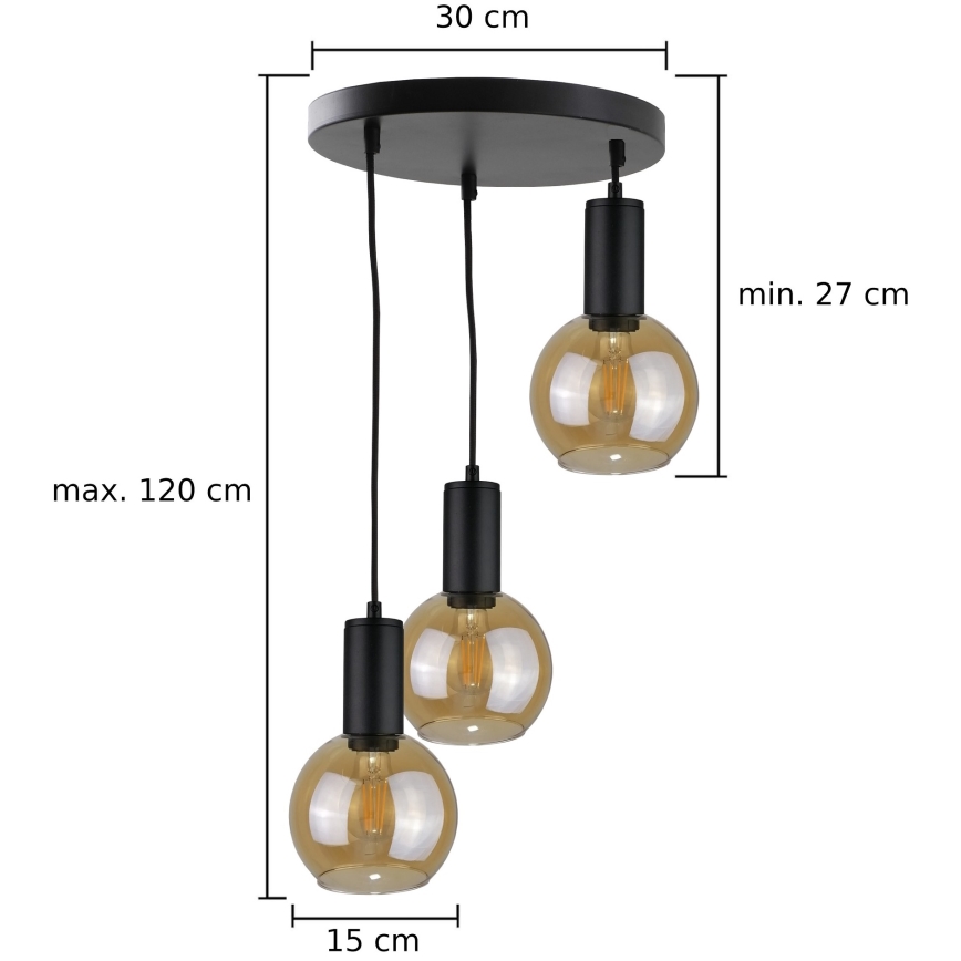 Chandelier on a string JANTAR BLACK 3xE27/60W/230V d. 30 cm