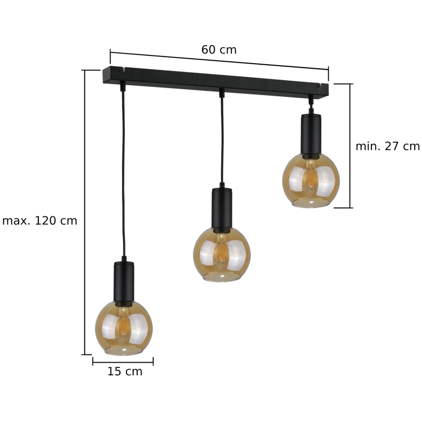 Chandelier on a string JANTAR BLACK 3xE27/60W/230V