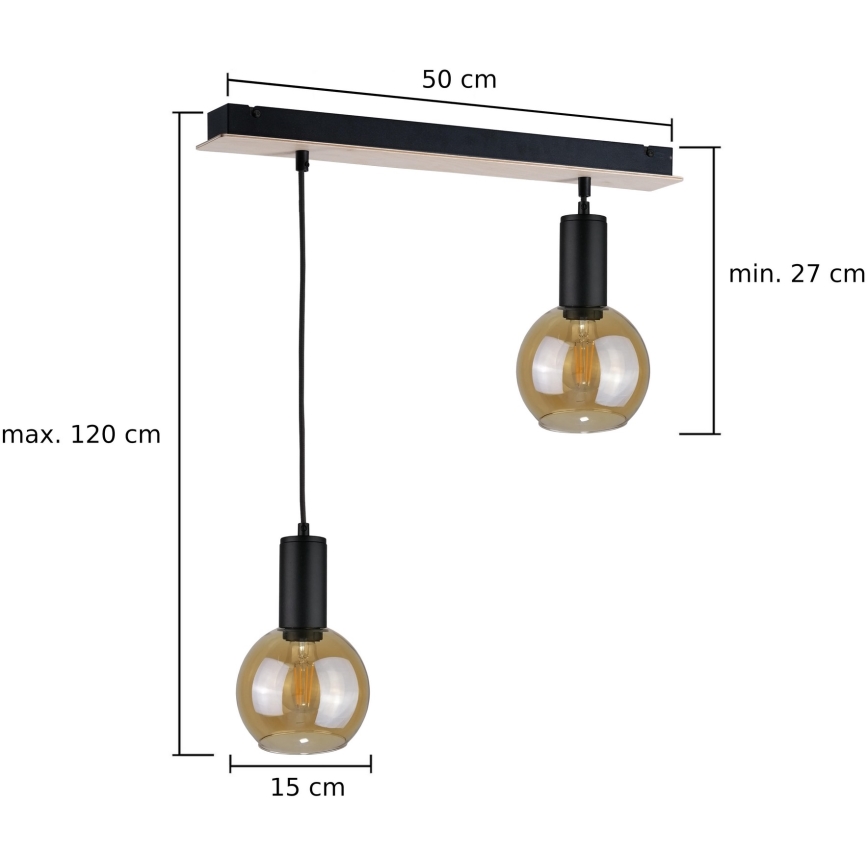 Chandelier on a string JANTAR WOOD 2xE27/60W/230V