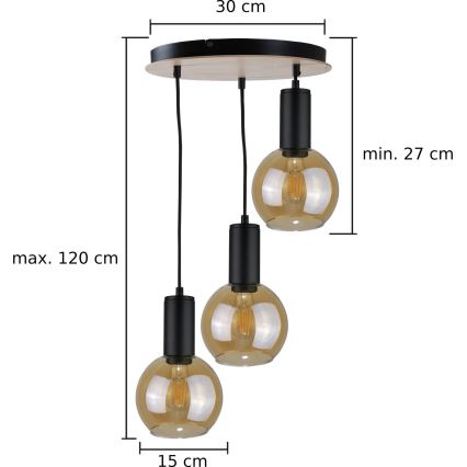 Chandelier on a string JANTAR WOOD 3xE27/60W/230V d. 30 cm