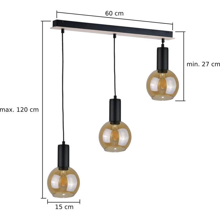 Chandelier on a string JANTAR WOOD 3xE27/60W/230V
