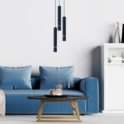 Chandelier on a string JOKER 3xGU10/8W/230V blue/gold