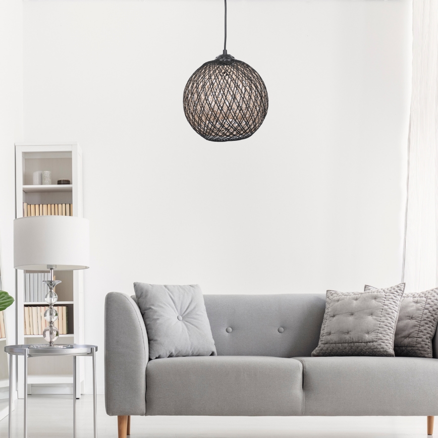 Chandelier on a string JUTE 1xE27/60W/230V black