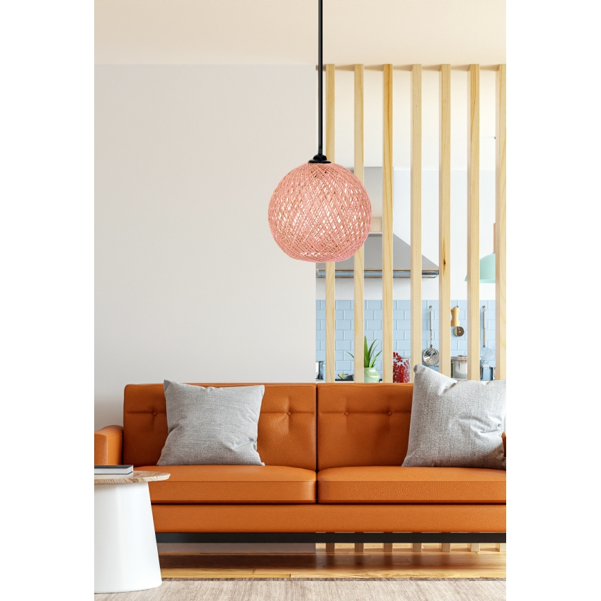 Chandelier on a string JUTE 1xE27/60W/230V pink