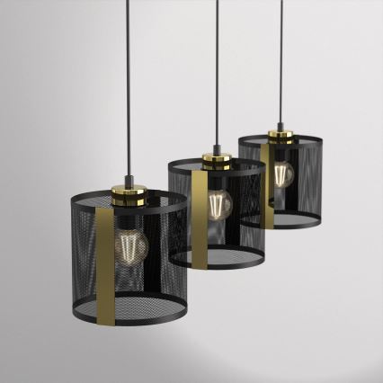 Chandelier on a string KAGA 3xE27/60W/230V black/golden