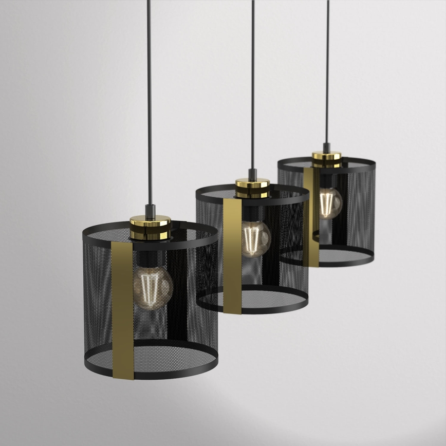 Chandelier on a string KAGA 3xE27/60W/230V black/golden