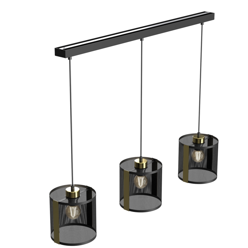 Chandelier on a string KAGA 3xE27/60W/230V black/golden