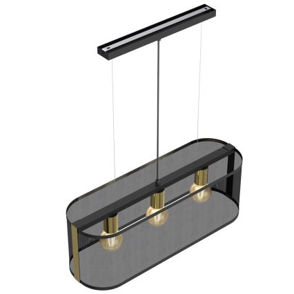 Chandelier on a string KAGA 3xE27/60W/230V black/golden