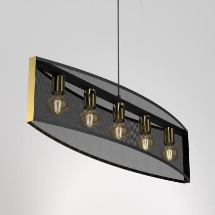 Chandelier on a string KAGA 5xE27/60W/230V black/golden