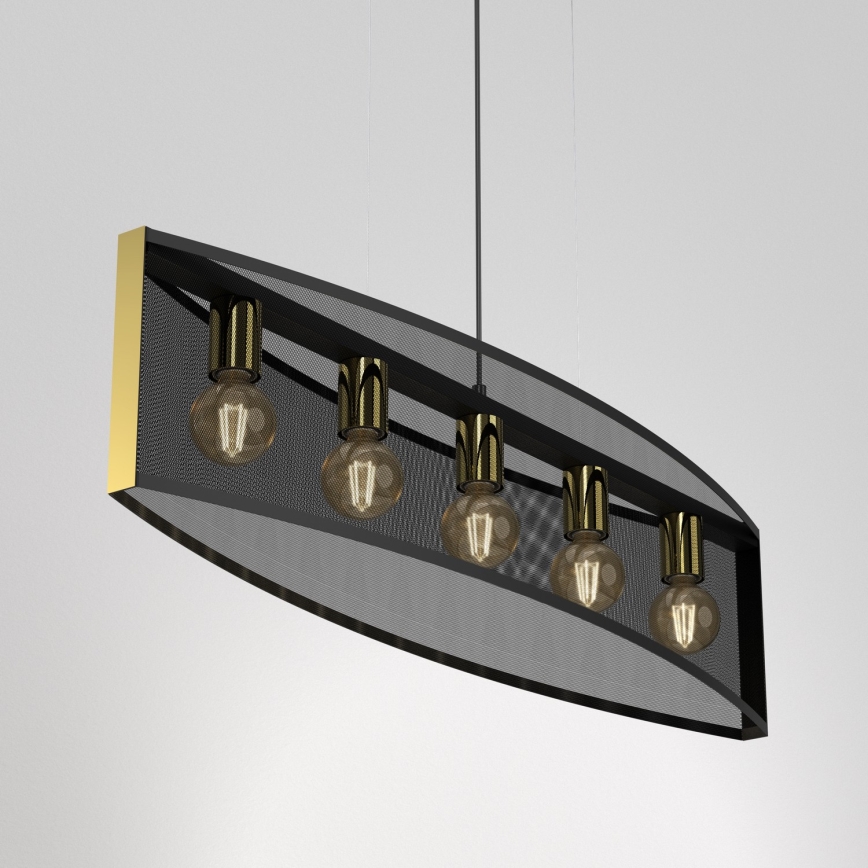 Chandelier on a string KAGA 5xE27/60W/230V black/golden