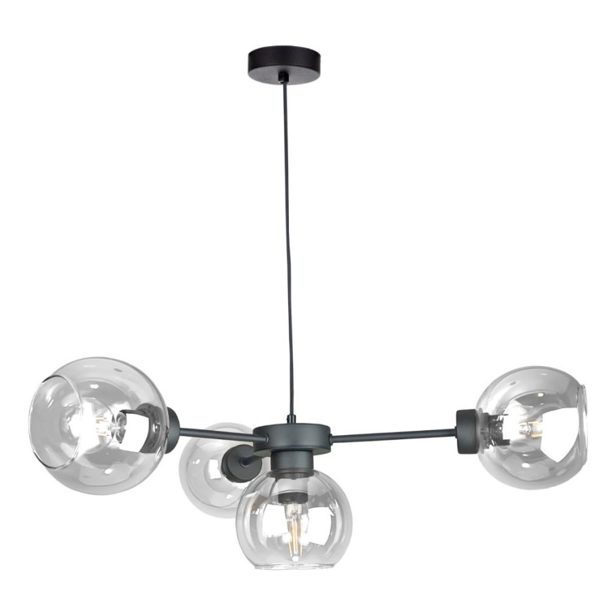 Chandelier on a string KALIOPE 4xE27/60W/230V black/clear