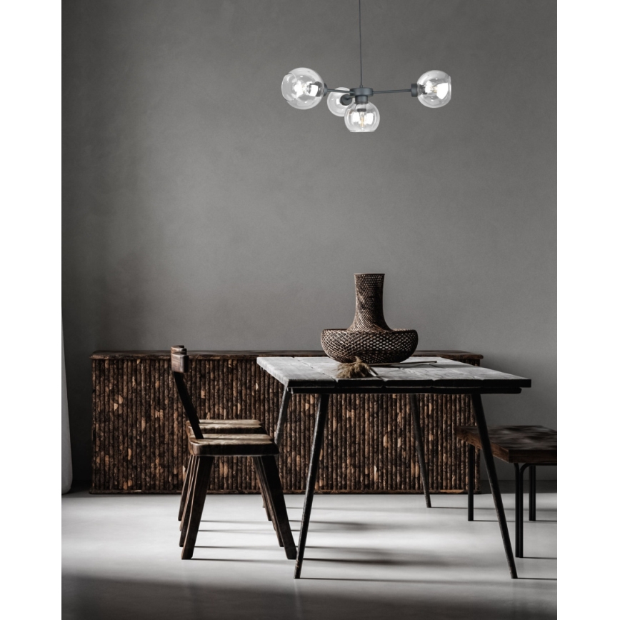 Chandelier on a string KALIOPE 4xE27/60W/230V black/clear