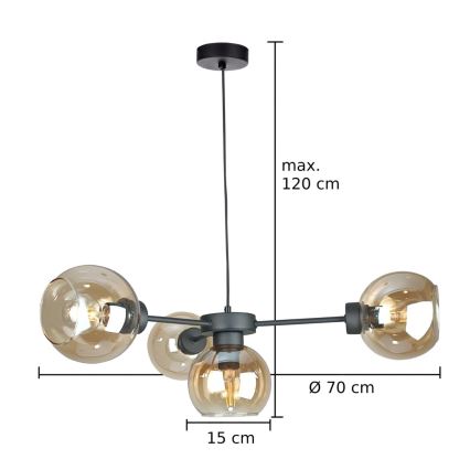 Chandelier on a string KALIOPE 4xE27/60W/230V black/smoky beige