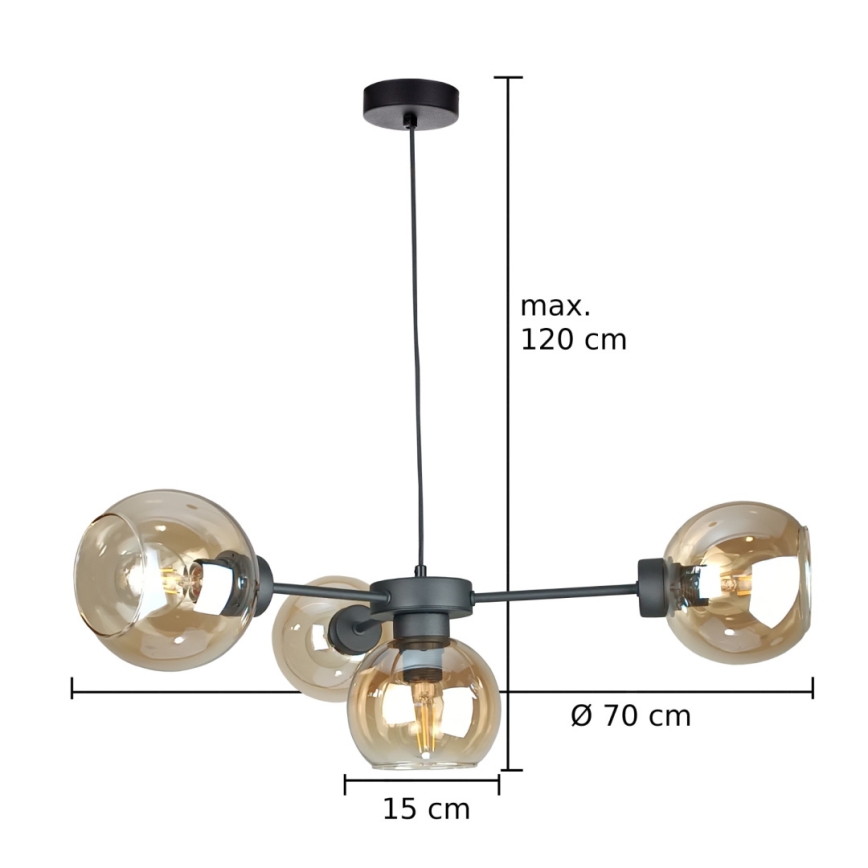 Chandelier on a string KALIOPE 4xE27/60W/230V black/smoky beige