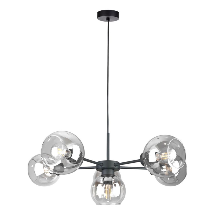 Chandelier on a string KALIOPE 6xE27/60W/230V black/clear
