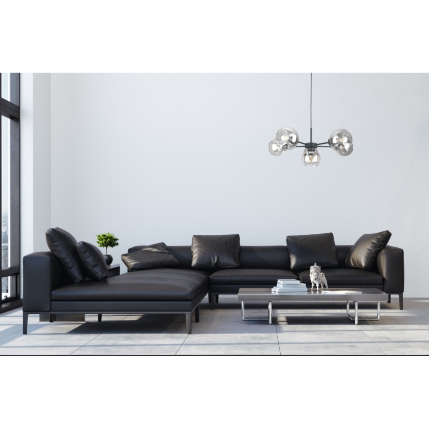 Chandelier on a string KALIOPE 6xE27/60W/230V black/clear