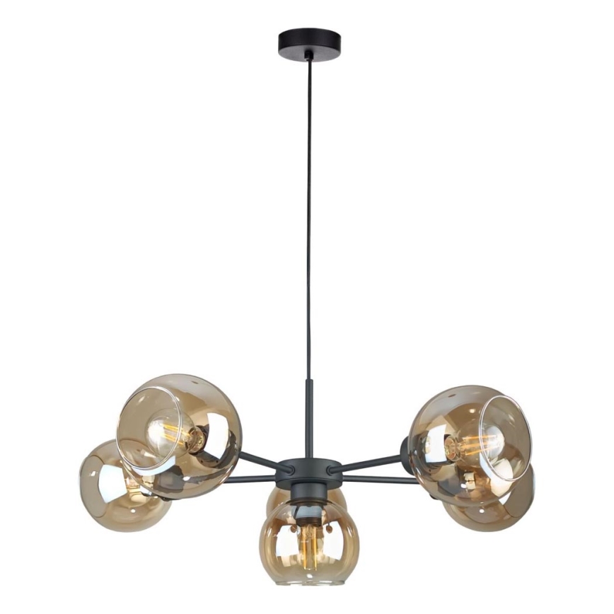 Chandelier on a string KALIOPE 6xE27/60W/230V black/smoky beige