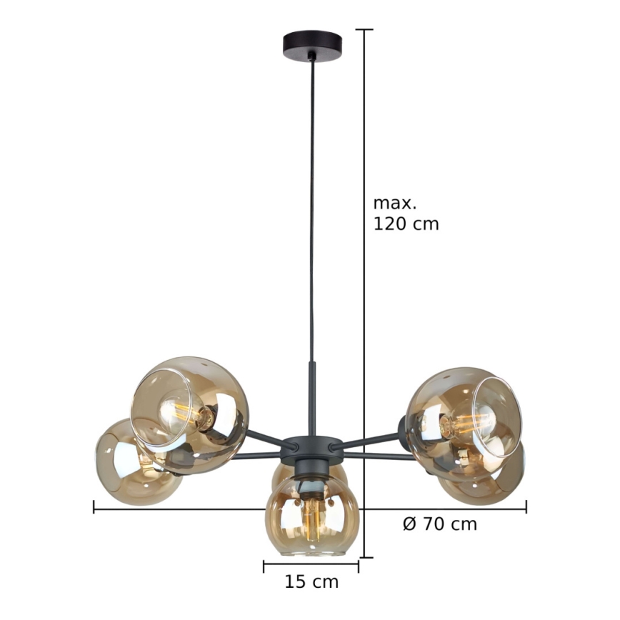 Chandelier on a string KALIOPE 6xE27/60W/230V black/smoky beige