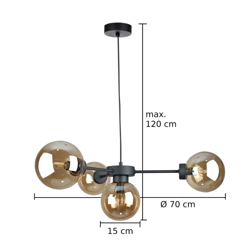 Chandelier on a string KALIOPE II 4xE14/50W/230V black/smoky beige