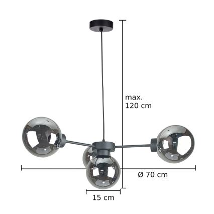 Chandelier on a string KALIOPE II 4xE14/50W/230V black/smoky black