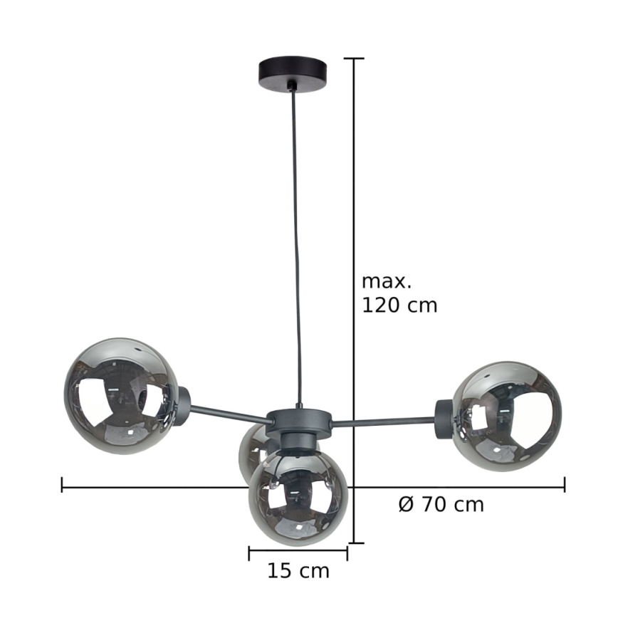 Chandelier on a string KALIOPE II 4xE14/50W/230V black/smoky black