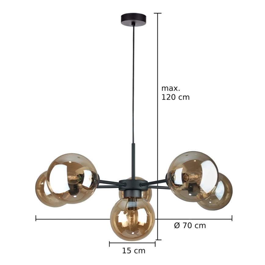Chandelier on a string KALIOPE II 6xE14/50W/230V black/smoky beige
