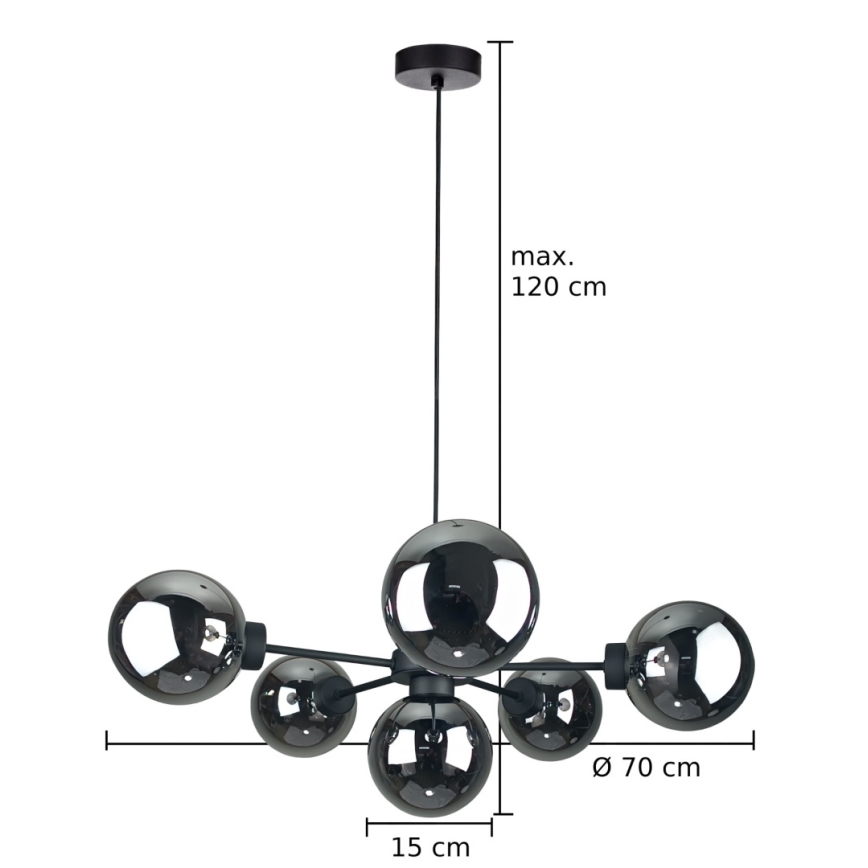 Chandelier on a string KALIOPE II 6xE14/50W/230V black/smoky black