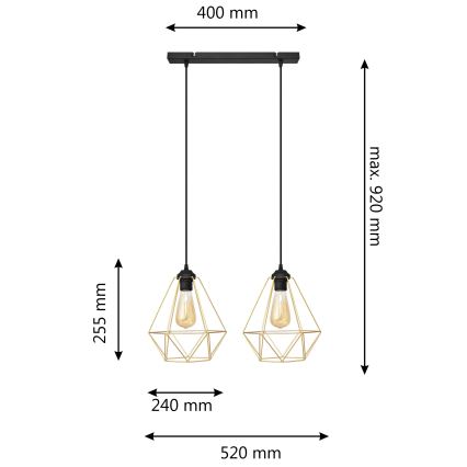 Chandelier on a string KARO 2xE27/15W/230V gold/black