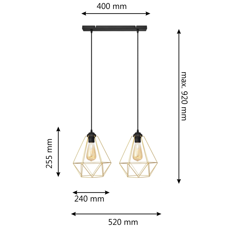 Chandelier on a string KARO 2xE27/15W/230V gold/black