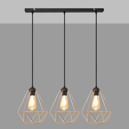 Chandelier on a string KARO 3xE27/15W/230V gold/black